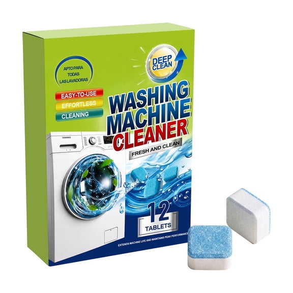 Washing Machine Cleaner Tablets 12 Count Deep Cleaning Effervescent Pods Removes Odor For Front and Top Load Washers
