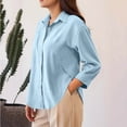 thumbnail image 7 of IROINNID Women Solid Color Long Sleeve Button Down Shirt Casual Loose Fit Blouse Top Womens Fashion Basic Comfortable Button Up Shirt Female Elegant Stylish Tunic Shirt(Sky Blue#1,XL), 7 of 7