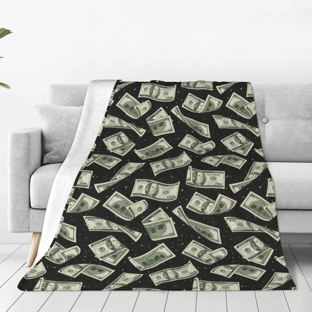 Fotbe Dollar Manta de Franela Acolchonada con Estampado, Súper Suave y Esponjosa, Extra Grande para Sofá, Cama, Uso Todo el Año-40"x30"