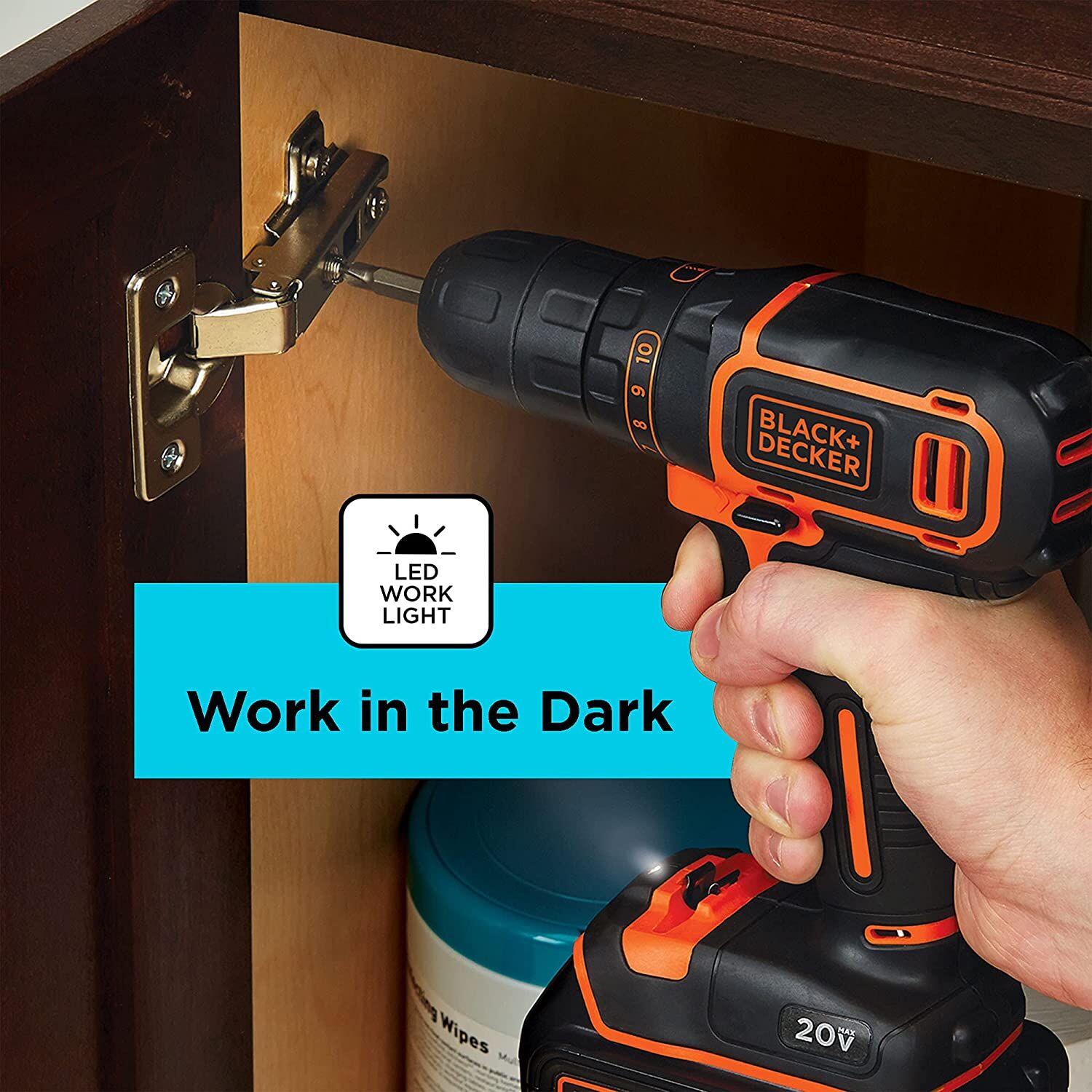 Taladro inalámbrico BLACK+DECKER 20V de 3/8 pulgadas, 1.5Ah, batería y cargador incluidos 5