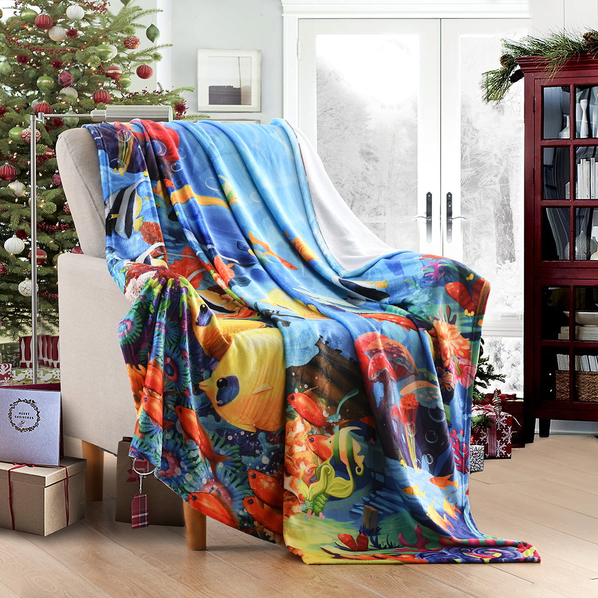 Cold Winter Flannel Blanket Xmas Print Super Soft Warm Sofa Throw Blanket 8#