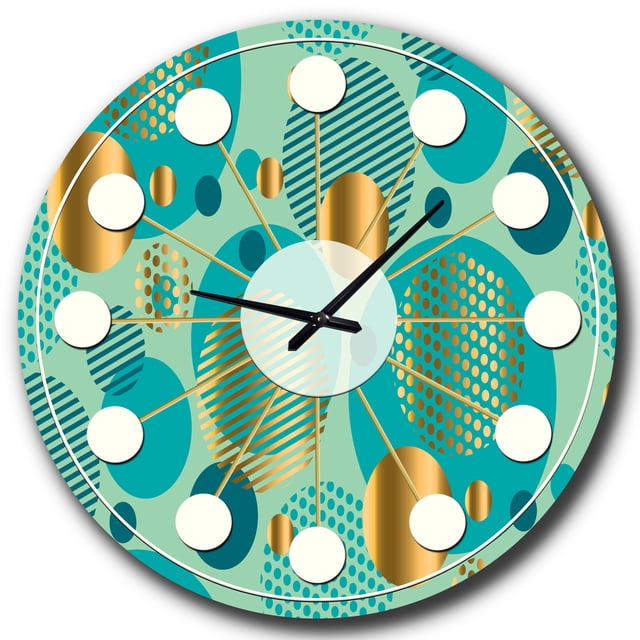 Designart 'Gold And Blue Dynamics Ii Horloge Murale Mid-Century Modern