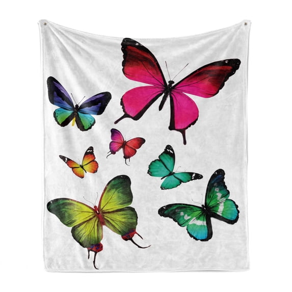 Butterflies Soft Flannel Fleece Throw Blanket, Butterflies Flying Freedom Happiness Holidays Summertime Tropic Jungle Theme, Cozy Plush for Indoor and Outdoor Use, 50" x 70", Multicolor, by Ambesonne