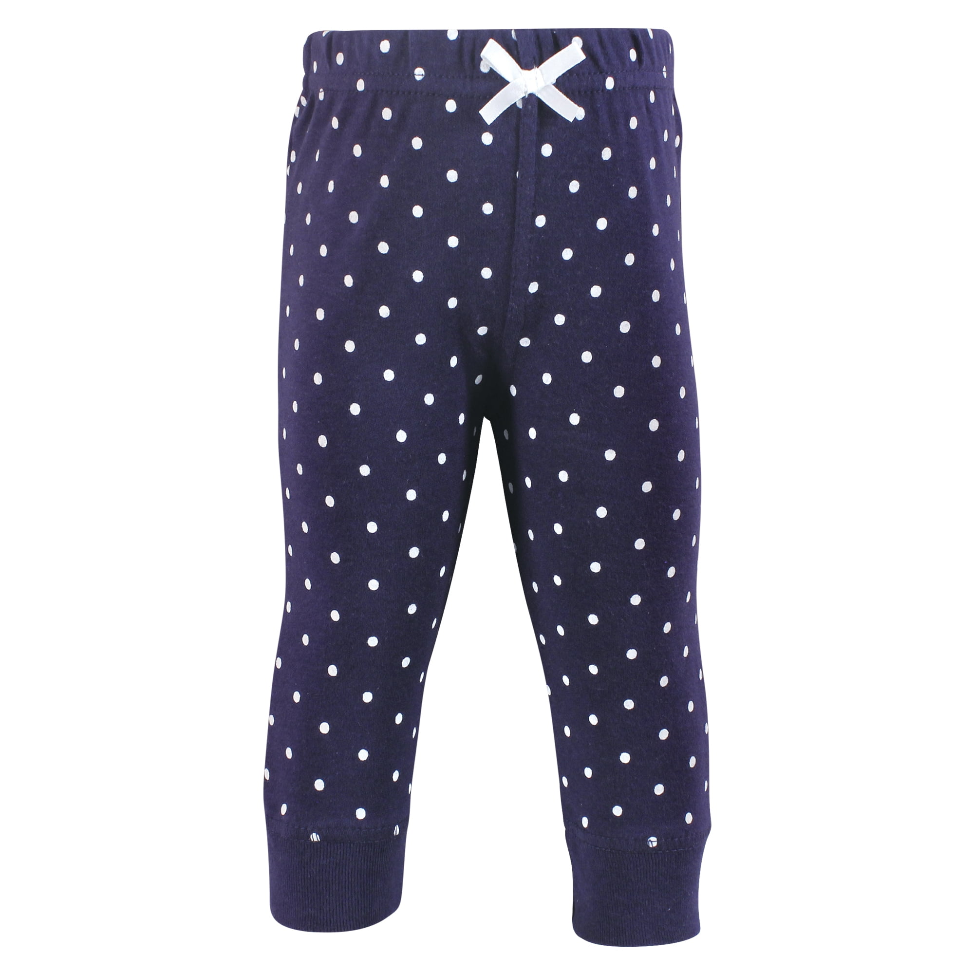 Hudson Baby Girls Cotton Pants and Leggings, Navy Dot Pink Stripe, 6-9 Months