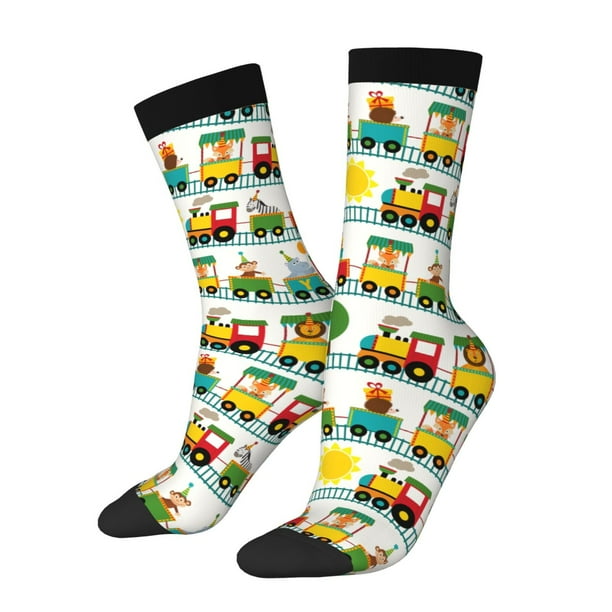 Balery Train With Animals Calcetas Largas con Estampado para Hombre y Mujer – Suaves y Transpirables, Talla Única (US 5-11)