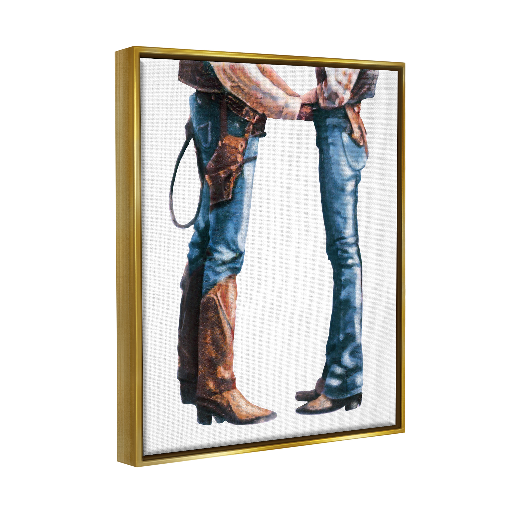 Stupell Industries Country Cowboy & Cowgirl Abstract Painting Gold Floater Framed Canvas Art Print Wall Art, 25 x 31