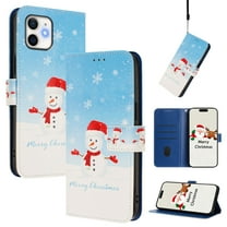 Phone Case for iPhone 11, Luxury Christmas Pattern Card Slots Cash Pocket Magnetic Clasp Full Body Protection Shockproof Kickstand Wallet Flip Case with Wrist Strap for iPhone 11, B