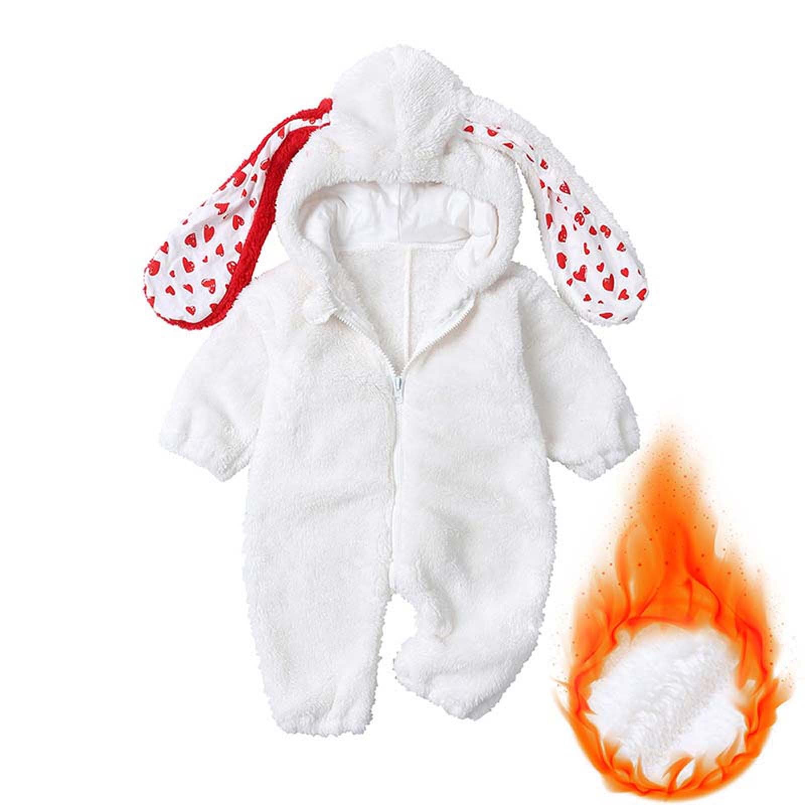 UAMVSH Newborn Baby Jumpsuit Winter Clothes Infant Boys Girls Fleece Hooded Romper Long Sleeve Onesies Heart Print Ears Zipper Warm Coat