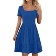 thumbnail image 2 of DailyTrove Women's Multi Color Square Neck Short Sleeve Flared Dress, Romantic Outerwear for Summer Date Nights Seaside Trips, 2 of 6