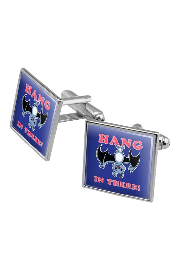 Hang in There Bat Funny Humor Square Cufflink Set - Silver or Gold