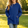 thumbnail image 6 of Jalioing Girls Long Hoodies Oversized Long Sleeve Side Slit Pullover Tops Fashion Solid Hooded Sweatshirt with Pocket, 6 of 7