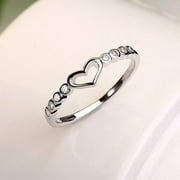 Women's 925 Sterling Silver Blue Sapphire Ring CZ Gemstone Heart Ring