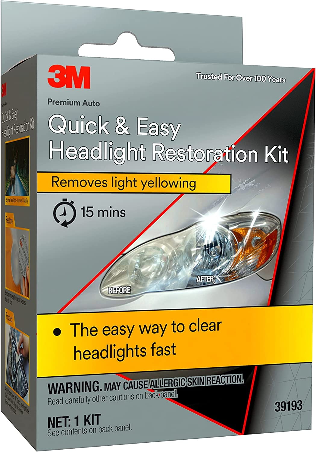 3M Quick Headlight Renewal, Helps Remove Light Haziness & Yellowing in  Minutes, Hand Application, 39186, 1 Sachet