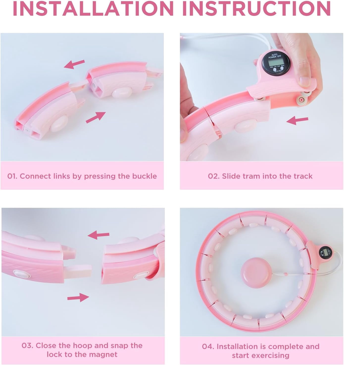 Infinity Hoop for Adult Weight Loss, 2 in 1 Smart Fitness Hoop with Counter & Detachable Knots, Weighted Exercise Fit Hoop Suitable for Women and Kids, Pink