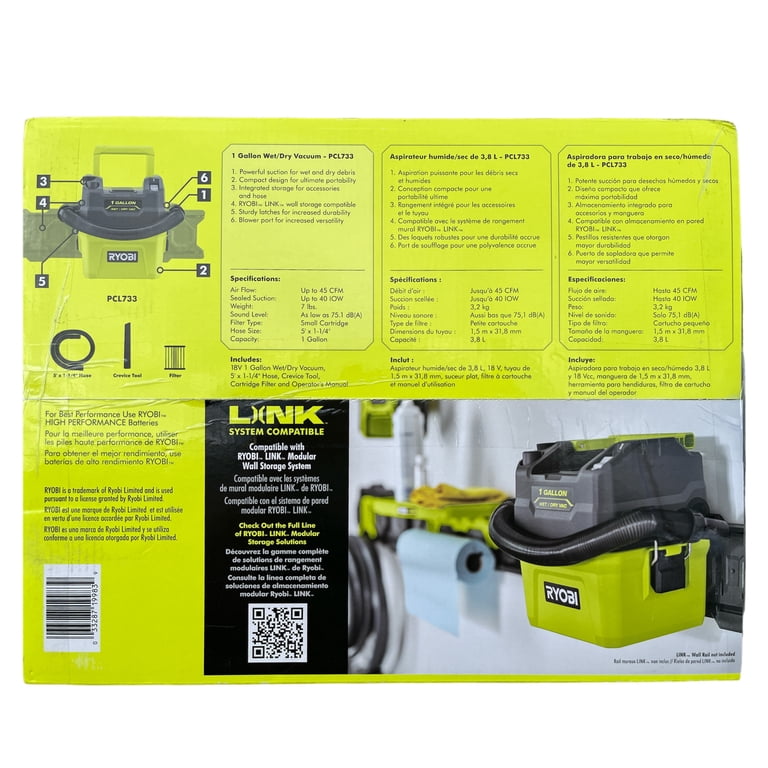 RYOBI ONE+ 18V 3-Gallon Wet/Dry Vacuum & Blower (Tool Only) – Cordless, Portable, With Accessories & Storage