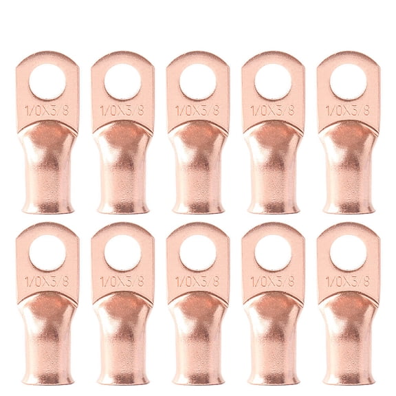 10 Lot Gauge 1/0×3/8" Hole Ring Terminal Lug Bare Copper Uninsulated AWG Wire