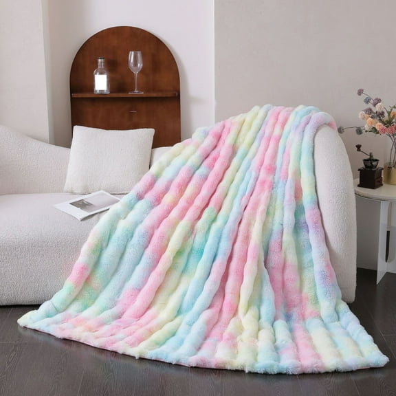 Thehsnt Soft Throw Blanket Thickened Bubble Plush Office Home Bed Sofa Travel Heat Retention Cozy Warm Colorful Winter Blanket