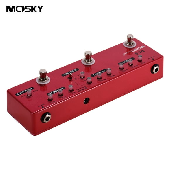 MOSKY DC5 Guitare 6-en-1 Multi-Effets Pédale Retard + Chorus + Distorsion + Overdrive + + Tampon Coque en Métal avec True Bypass
