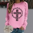 thumbnail image 2 of Arlun Christian Sweatshirt for Women Jesus Faith Trendy Leopard Cross Graphic Printed Pullover Tops Long Sleeve Crewneck Loose Cozy Religious Cute Y2K Sweatshirt Pink L, 2 of 4