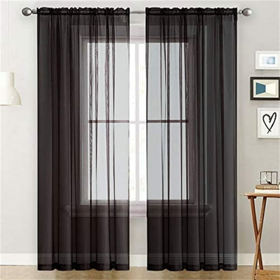Window Sheer Curtains Black Curtains Clear Curtains Basic Rod Pocket Panel for Kitchen Bedroom Children Living Room Yard(55" X 95", Black)