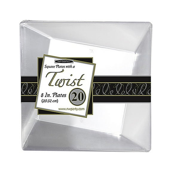 1 - Party Essentials 8" Twist Square Plates - Clear 20 Ct.