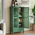 thumbnail image 3 of CQSXDA 55 Inch Tall Storage Cabinet with Drawer, Carved Wood 2-Door Accent Cabinet with Solid Wood Legs for Home, Antique Green, 3 of 10