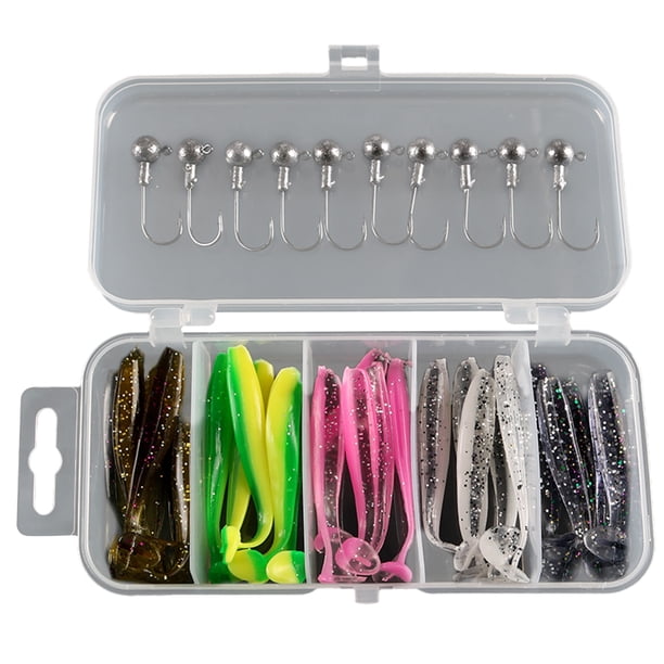 Kit de Señuelos de Pesca Blandos WDOplteas 25 uds Anzuelos Cabeza Plomada 10