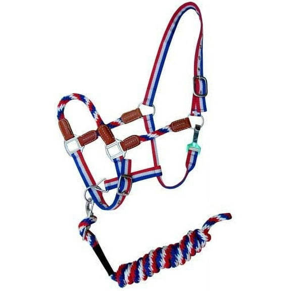 Showman Red, White & Blue Nylon Halter w/ Leather Accents & Lead