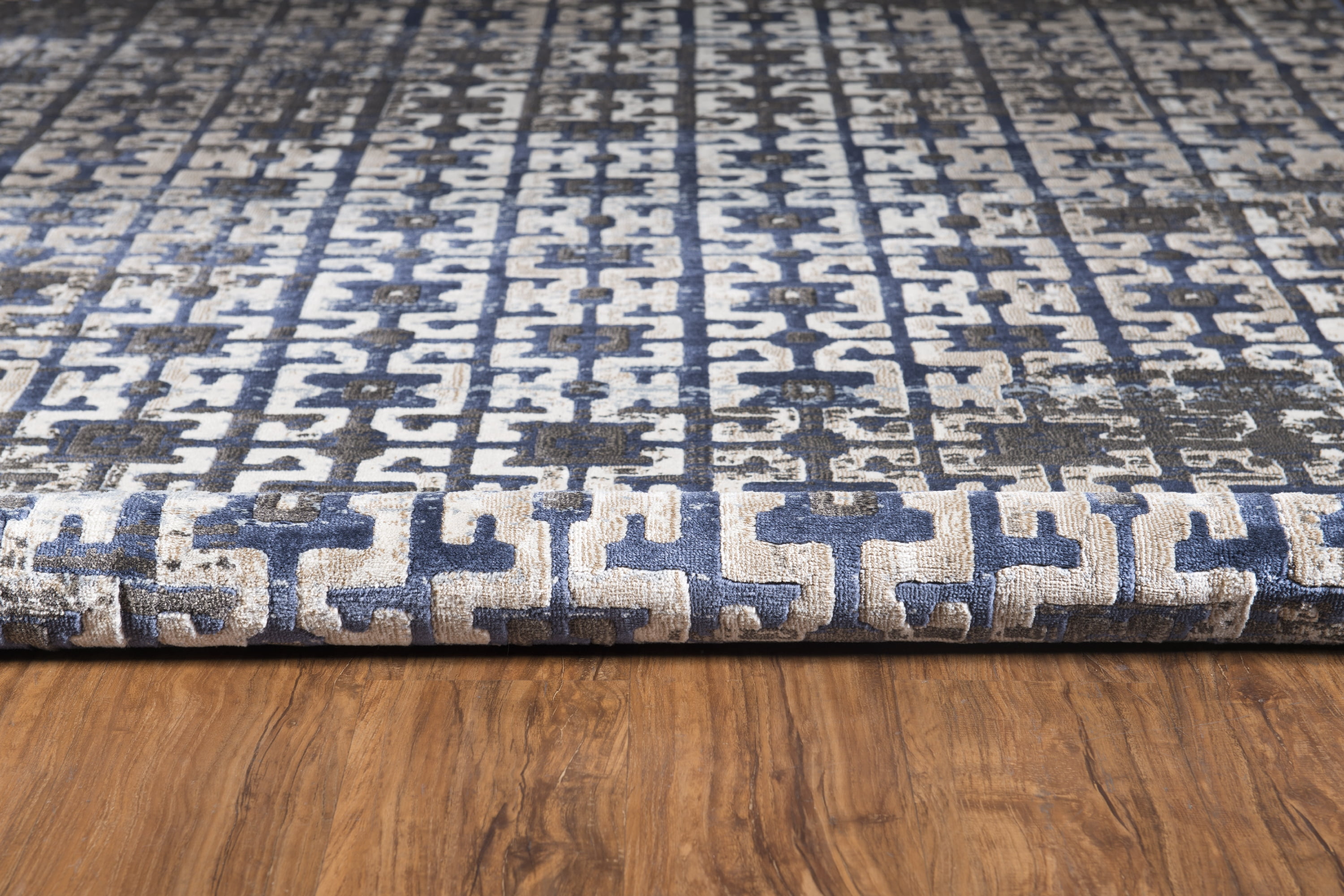 Jewel Maze Navy Area Rug 8 x 104" Powerloomed 100% Polypropylene Design