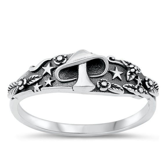 Unique Fantasy Mushroom Ring .925 Star Leaf Sterling Silver Band Jewelry Female Male Unisex Size 6
