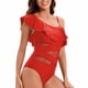 thumbnail image 1 of Trajes de baño de una pieza para mujer, traje de baño de bikini con tirantes y espalda descubierta de color liso para mujer, 1 of 9