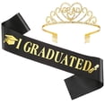 thumbnail image 2 of Graduation Kits, Glitter Grad Crown & Sash, Adjustable Graduation Cap, College Grad Accessories for Women, Shiny Grad Decorations, Photo Props, Graduation Party Essentials, Black, 2 of 9