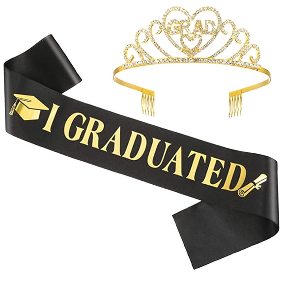 SMKE 2026 Crown Tiara Set,Senior Graduation Sash,Prom Photo Prop Set,Grad Party Kit,Glittered Graduation Sash & Crown Set,Black Grad Accessories,Class of 2026 Decoration for Women College High School