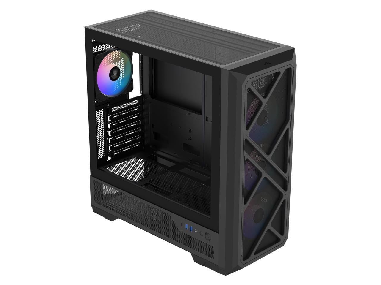SAMA S41 Mid-Tower PC Case, 4 x 120mm ARGB Fans, Pre-Installed ARGB HUB, 4mm Tempered Glass, USB3.1 Type-C & USB 3.0 Ports, 7 Slots, Supports ATX / M-ATX / ITX, 360mm Water Cooling, Black