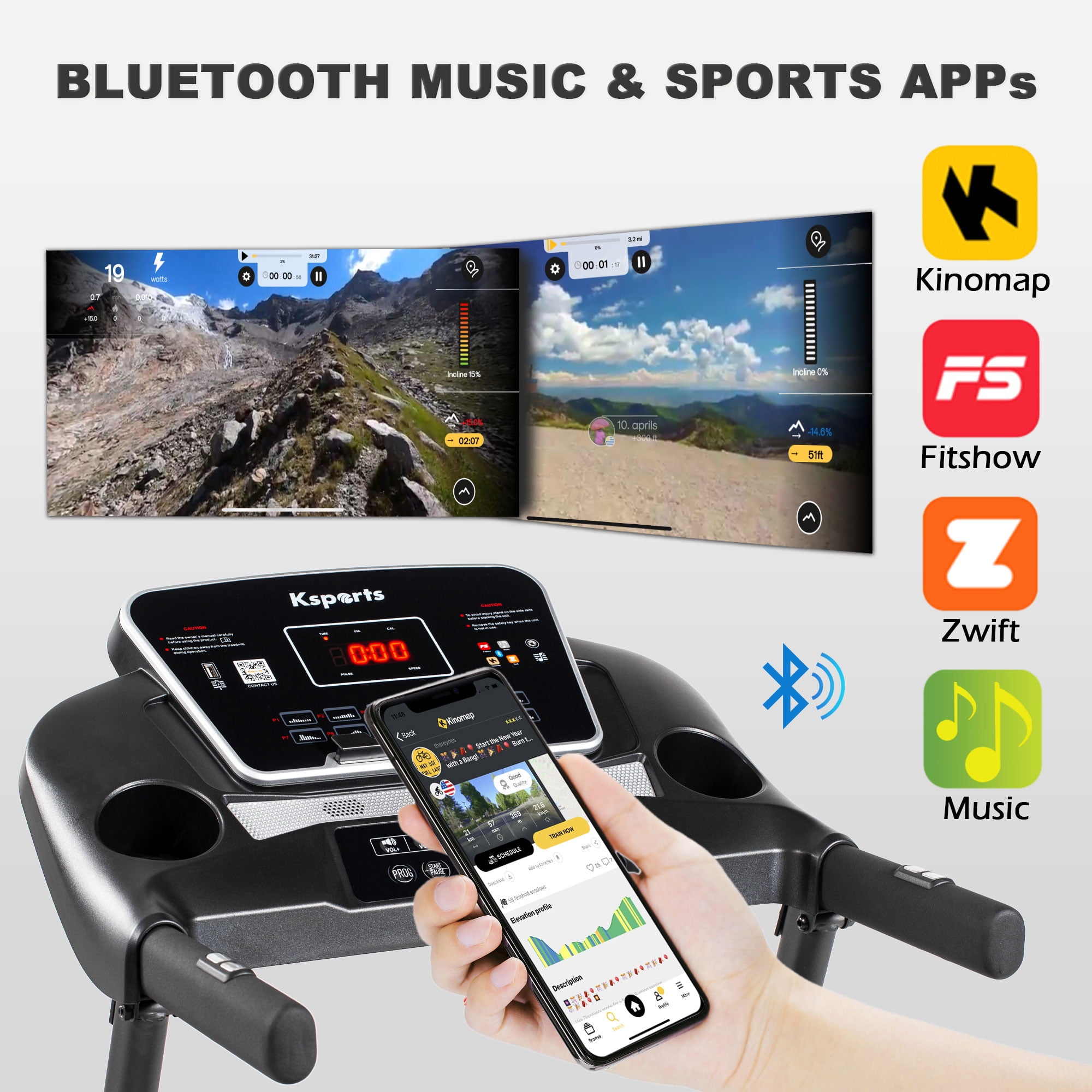 Ksports Portable Foldable Home Treadmill w/Bluetooth & Fitness Tracking App