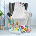 thumbnail image 4 of Luau Soft Flannel Fleece Throw Blanket, Fun Party Borders with Colorful Butterfly Silhouettes and Florets, Cozy Plush for Indoor and Outdoor Use, 50" x 70", Multicolor, by Ambesonne, 4 of 5
