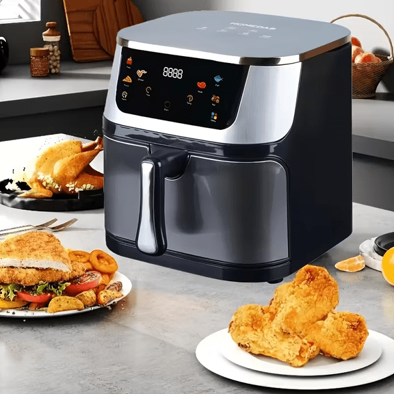 HOMEDAS 8.45Qt Stainless Steel Air Fryer, 6-in-1 Functions - Air Fry, Roast, Reheat, Dehydrate, Bake, Steam, and More, Digital LED Touch Screen