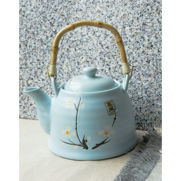 Japanese ZOJIRUSHI Elephant Thermos Teapot & Porcelain Tea Cups NOS Blue  Floral 'octopus' Scroll Patterned Tabletop/travel/picnic Tea Set 