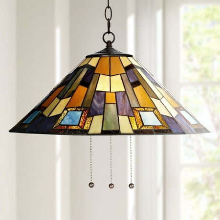 

Robert Louis Tiffany Bronze Plug In Swag Pendant Chandelier 21 1/4 Wide Tiffany Style Art Glass Fixture for Dining Room House (Colors May Vary)