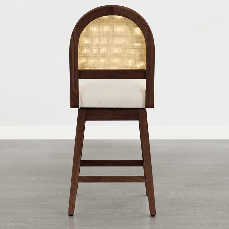 Spruce & Spring 25" Counter Height Swivel Bar Stools Set of 2 with Handmade Rattan Back and Upholstered Seats for Kitchen Island, Walnut