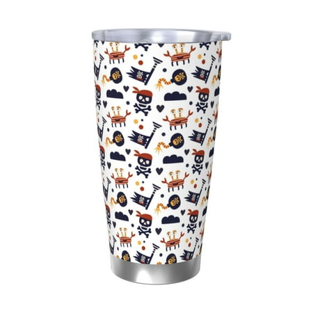 

KLL Pirate Theme Print 40oz Stainless Steel Insulated Car Cup with Spillproof Lid - Keep Your Drink Hot or Cold on the Go-Without Straw