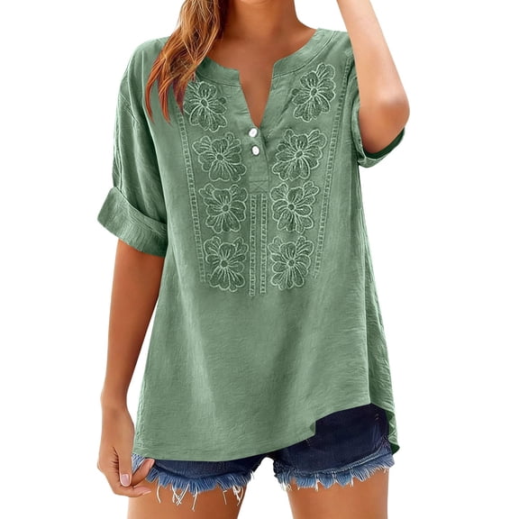 Tops for Women 3/4 Sleeve V Neck Women Casual Loose Shirt Blouse