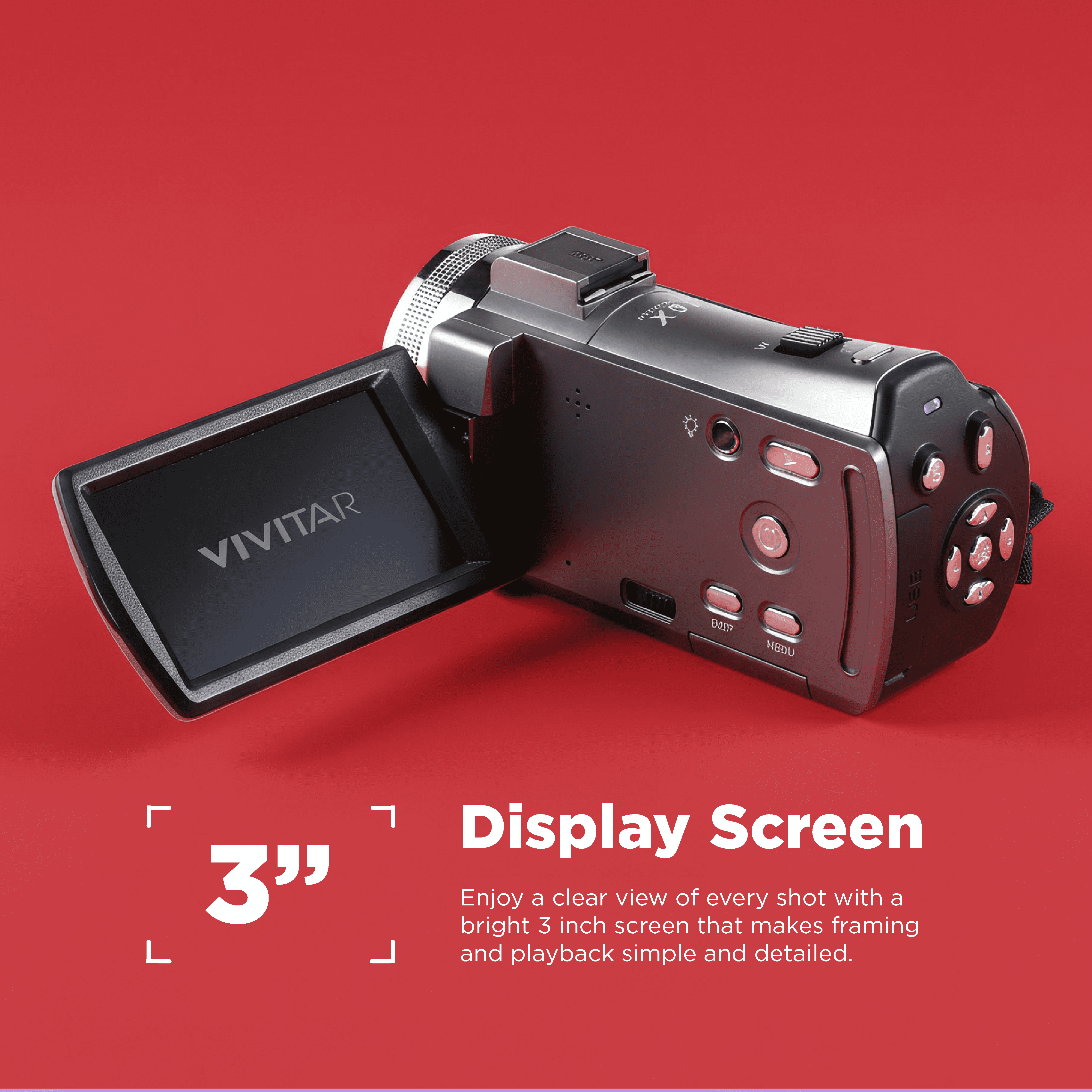 Vivitar PopCam Digital Camcorder, 48MP, Full HD 1080p Video Camera with 3" Flip Screen, 16x Digital Zoom, Built-in Microphone, Compact Vlogging Camera for Beginners, Travel, & Family Recording