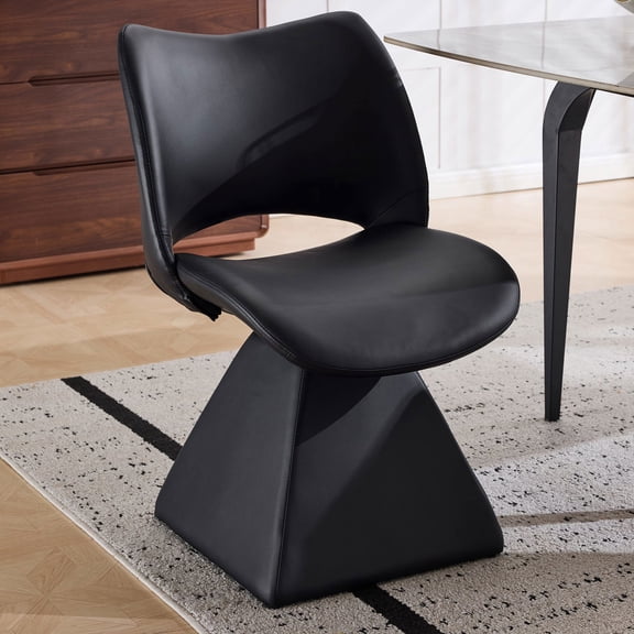 Resenkos 360 Revolving Faux Leather Dining Chair, High Back Padded Contemporary Accent Seat for Kitchen Dining Room, Black
