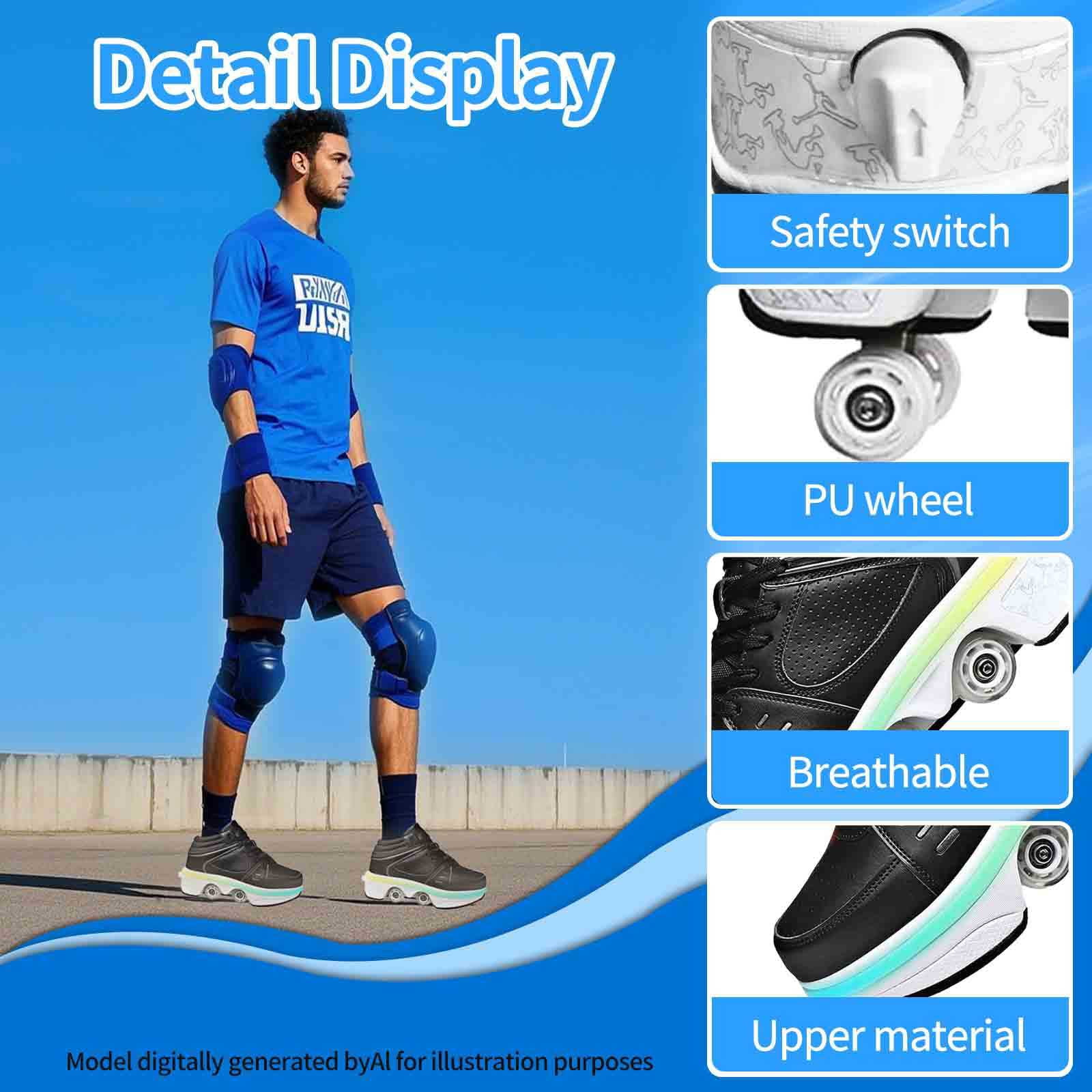 Roller Skate Shoes for Women,Double-Row Deform Wheel Shoe Skate,Shoes with Wheel,2-in-1 Adult Parkour Roller Shoes Suitable for Outdoor Fun, Fitness