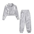 thumbnail image 4 of Sholeno Teens Boys Girls Hip Hop Jazz Dance Disco Party Costume Long Sleeve Jacket Crop Tops and Shiny Pants Silver 10, 4 of 6
