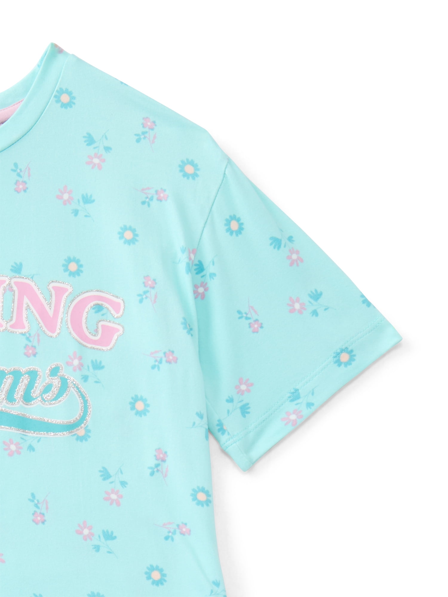 Sleepy Nites Girls' Print Jersey Nightshirt with Short Sleeves, Sizes XS-XL
