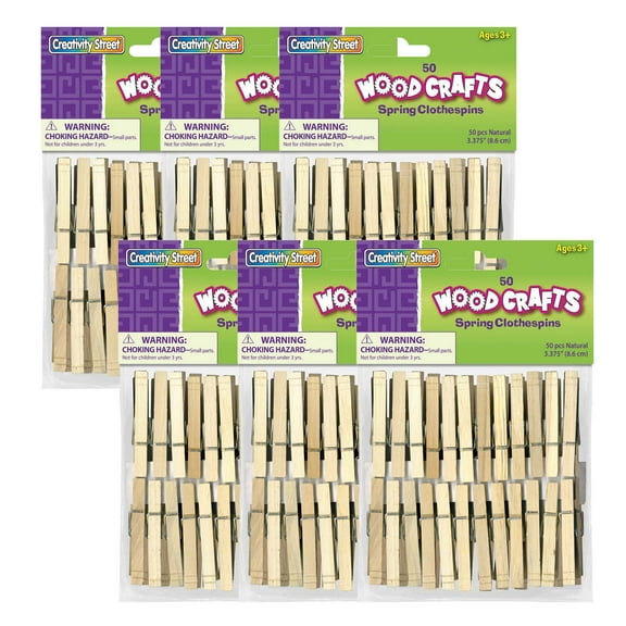 Creativity Street Spring Clothespins, Natural, Extra-Large, 3-3/8", 50 Per Pack, 6 Packs