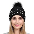 thumbnail image 3 of ZIZOCWA Womens Winter Knitted Beanie Hat with Pom Pearl Warm Knit Caps Beanie for Women Cold Weather Stretchy Warm Hats Black, 3 of 5