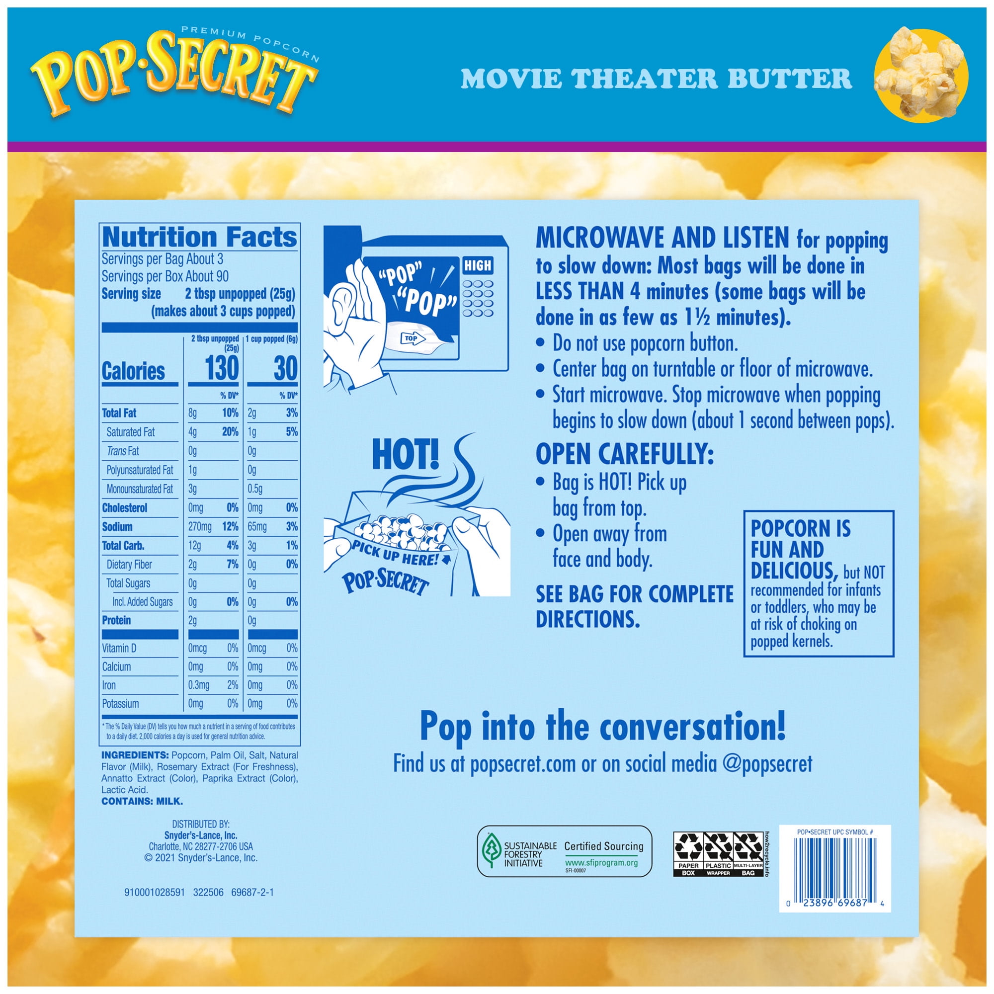 Pop Secret Microwave Popcorn, Movie Theater Butter Flavor, 3 oz Sharing Bags, 30 Ct